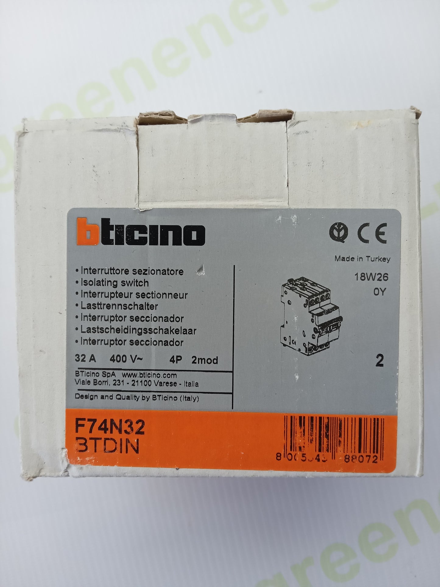 BTicino F74N32 4P Isolating Switch 32A 400V