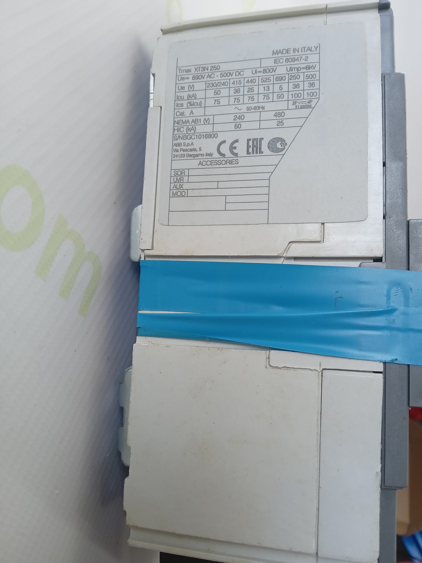 ABB SACE Tmax XT3N 250 MCCB 250A 3P Circuit Breaker – Used