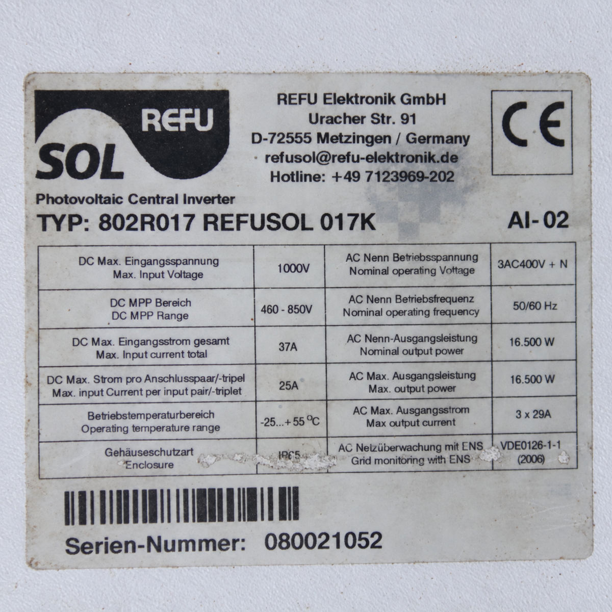 REFUsol 017K | 802R017 | 16.5 kW 3-Phase PV Inverter
