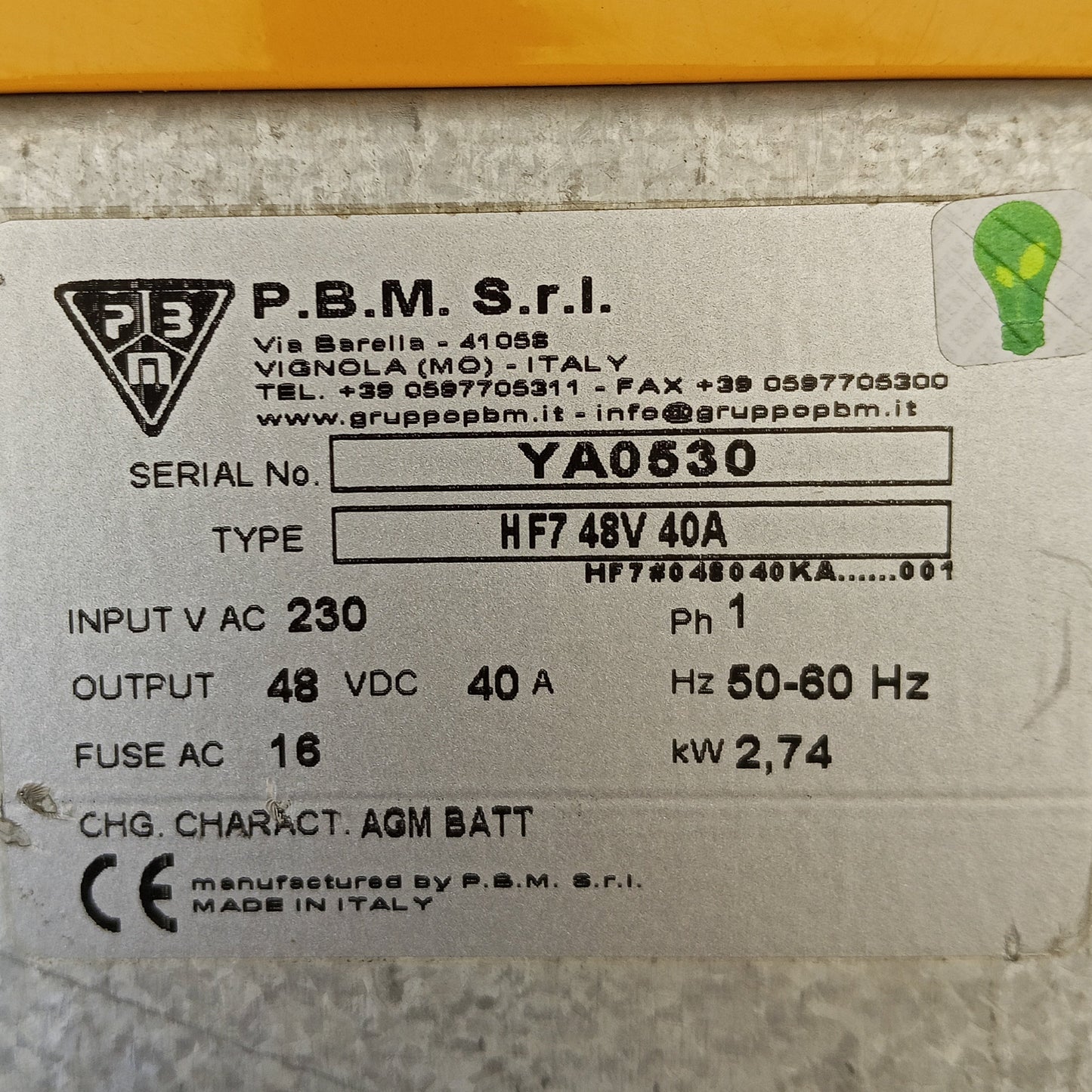PBM SRL YA0530 HF7 48 40A Зарядно устройство за батерии AGM 48vdc 40a 2.74kw