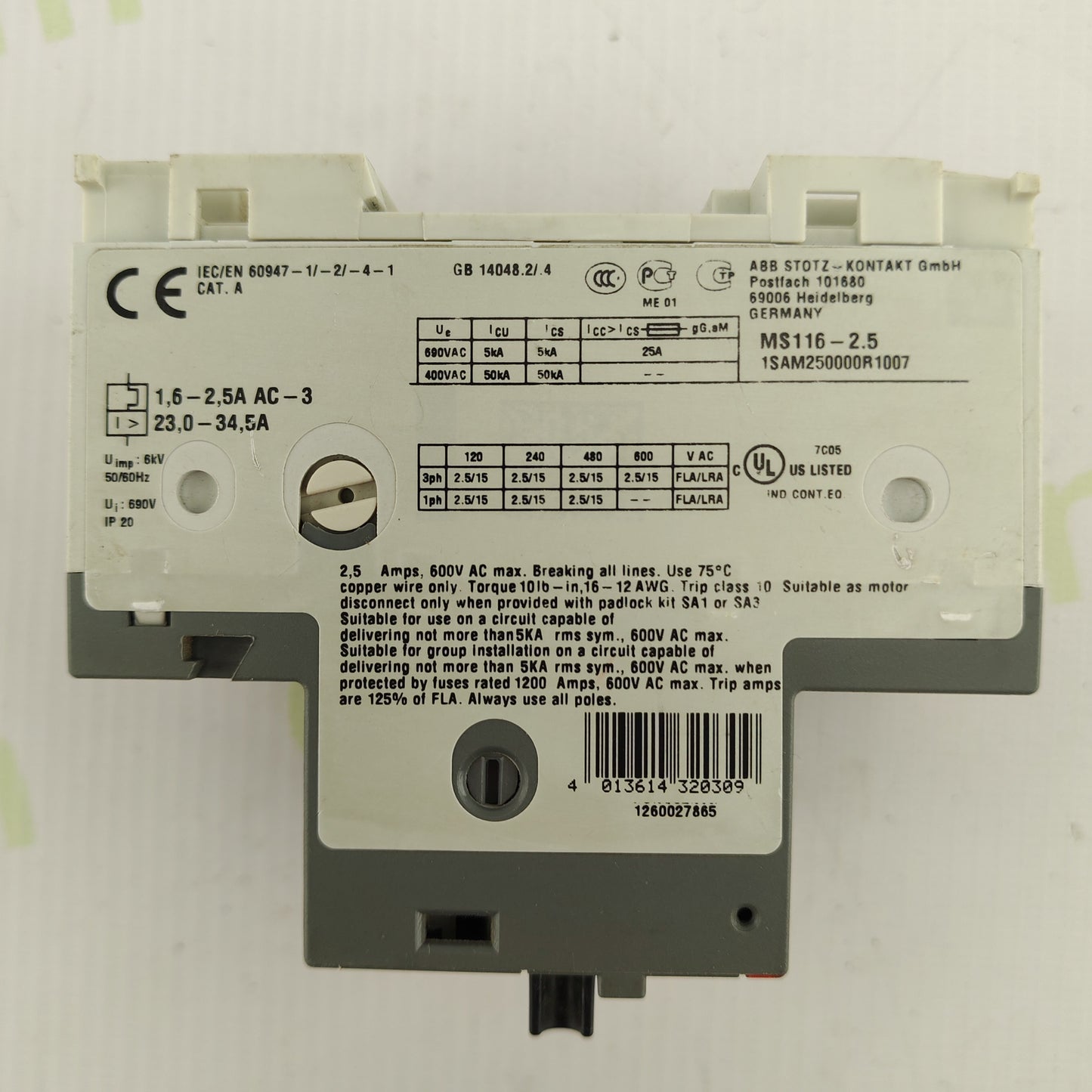 ABB MS116 Auxiliary Contact Module | IEC/EN 60947-5-1 | Industrial Control Equipment | B600/Q600 Rated