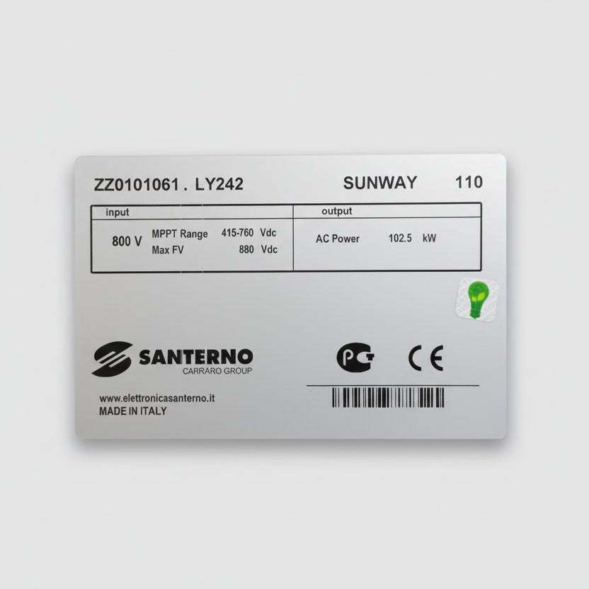 Santerno SUNWAY 110 Central Solar Inverter | 102.5 kW AC | 800 V DC | 3-Phase