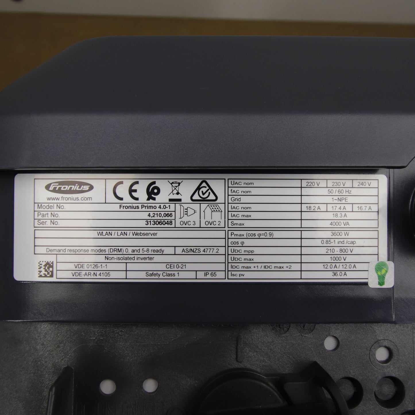 Fronius Primo 4.0-1 WLAN/LAN Solar Inverter | 4.0 kW | Single-Phase | 230 V AC | Integrated Wi-Fi & Ethernet