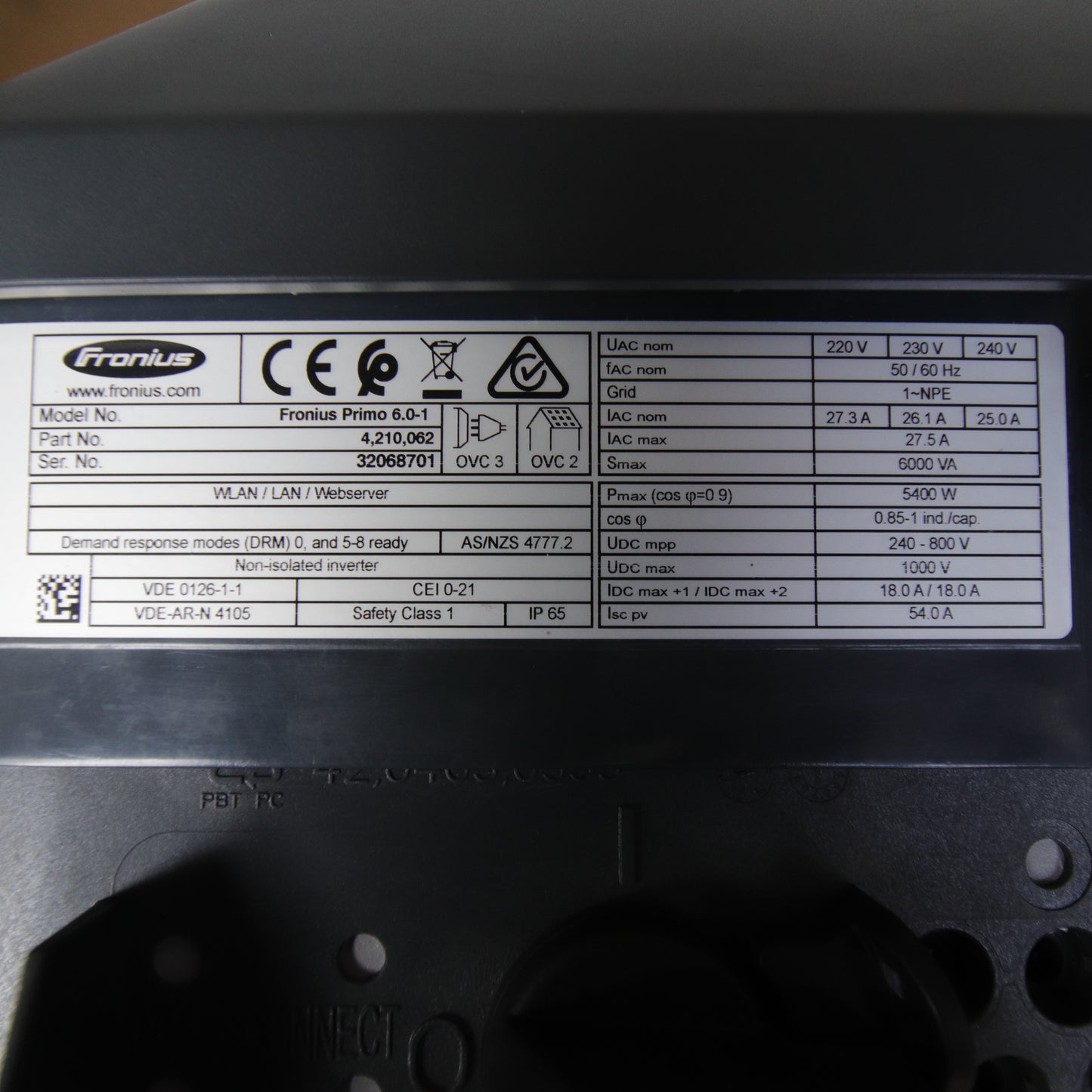 Fronius Primo 6.0-1 – 6kVA Solar Inverter | 5400W | 2 MPPT | WLAN/LAN | IP65 | 230V | Grid-Tie | PN 4,210,062