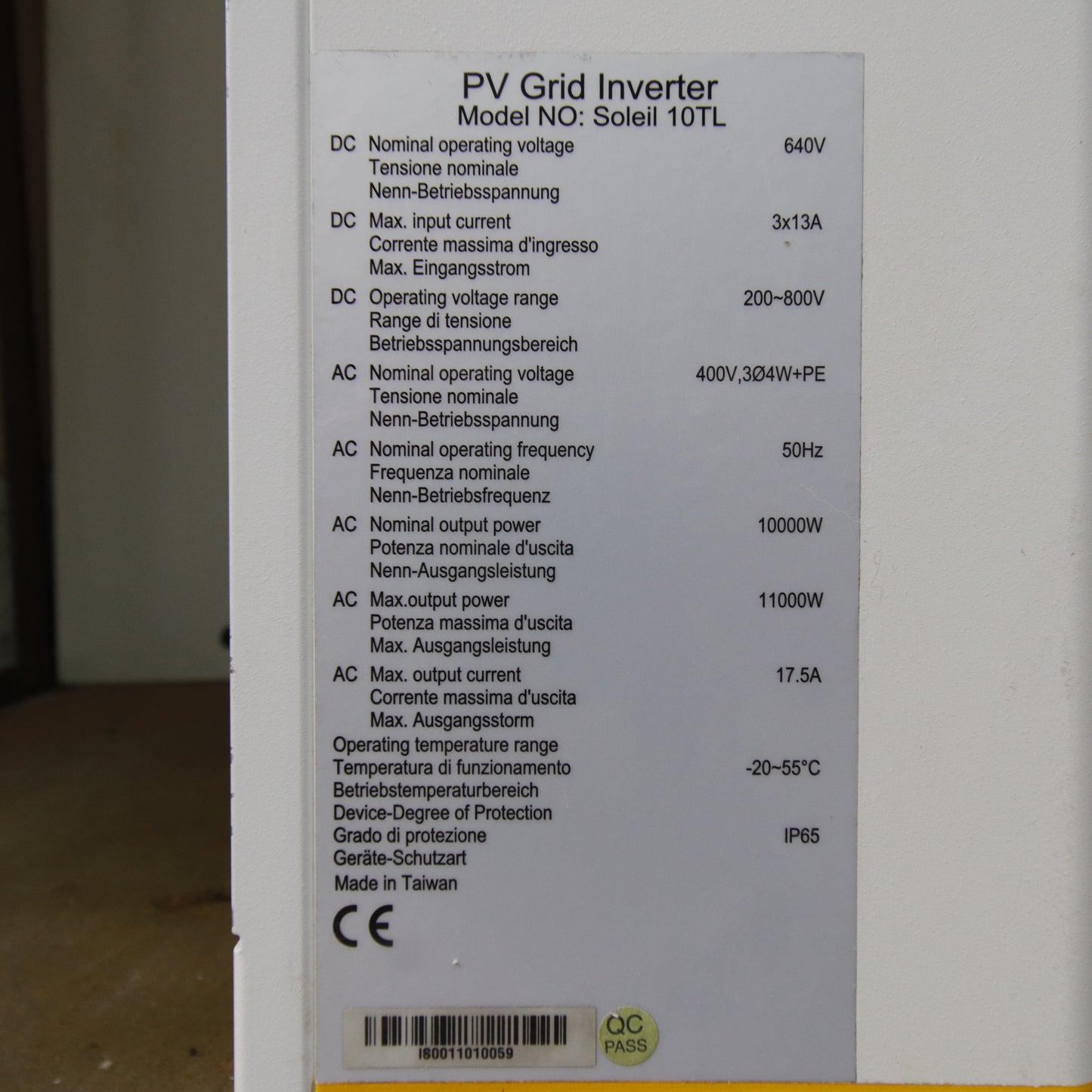 SIAC Soleil 10TL Three-Phase Photovoltaic Inverter – 10 kW Grid-Tie – 400V – IP65