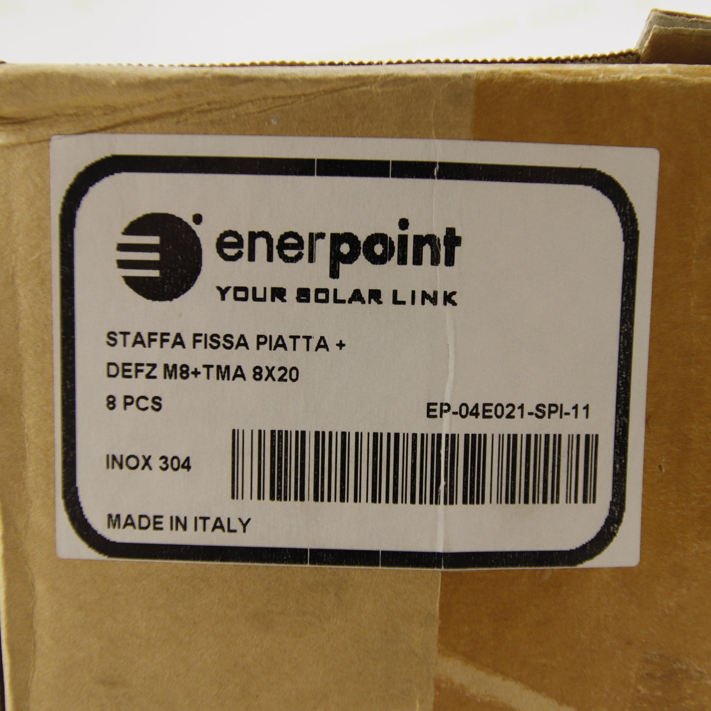 Enerpoint Flat Fixed Stainless Steel 304 Bracket with DEFZ M8 & TMA 8x20 – PV Mounting Support Bracket | Made in Italy | Pack of 8