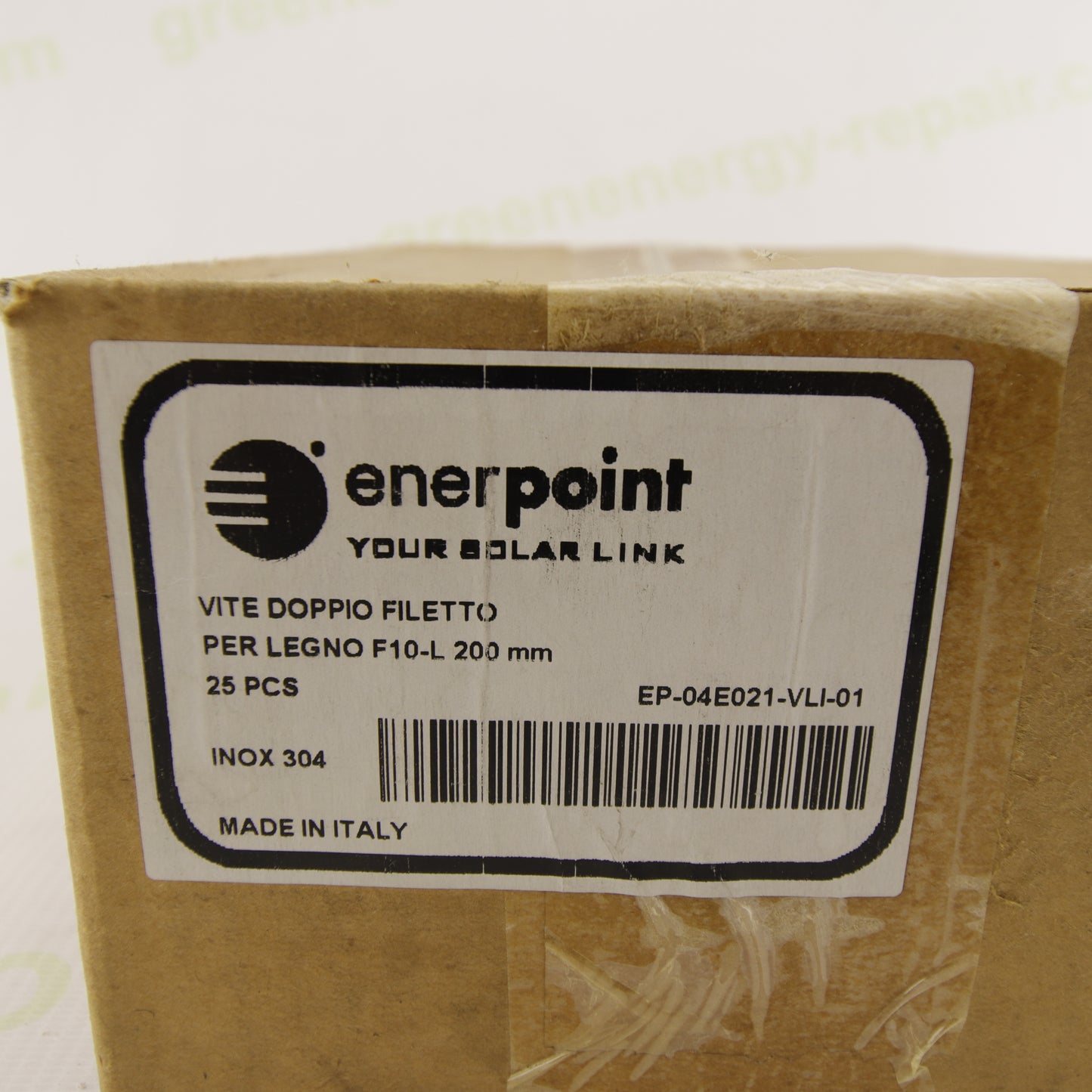 Enerpoint Double Thread Screw F10 x 200 mm for Wood – AISI 304 Stainless Steel – Photovoltaic Mounting Fastener – Box of 25