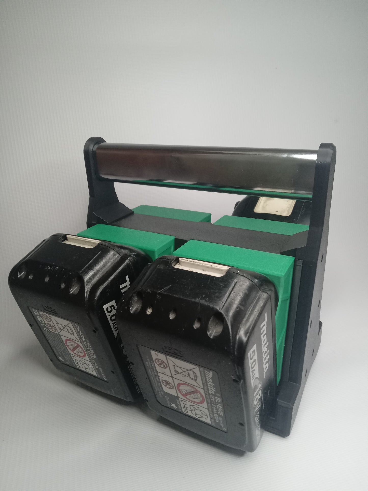 Professional portable holder for 18V Li-Ion batteries. Designed to hold 4 batteries