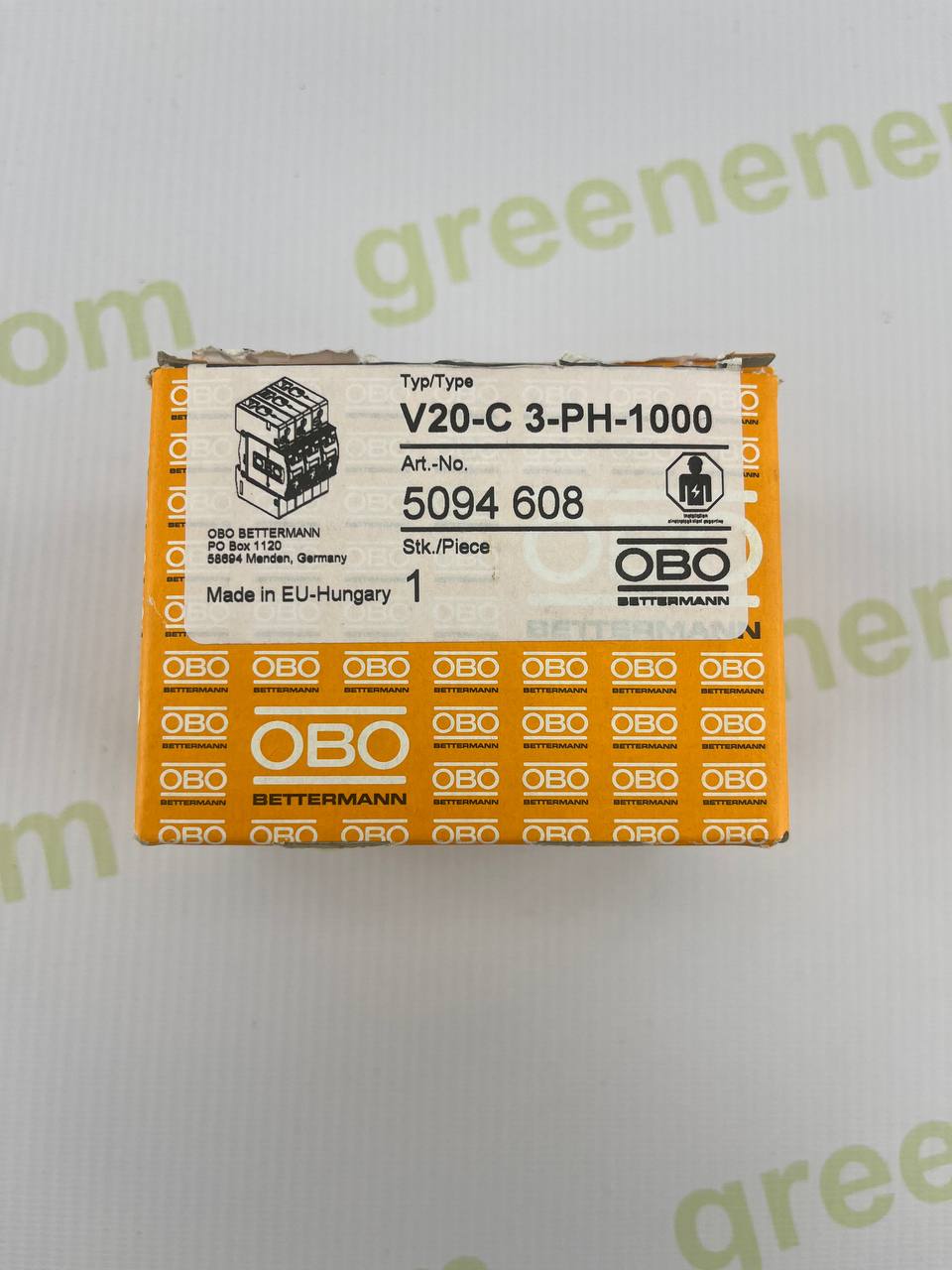 OBO Bettermann V20-C 3-PH-1000 Surge Protector | Type 2 SPD for PV Systems | 1000V DC | 5094 608