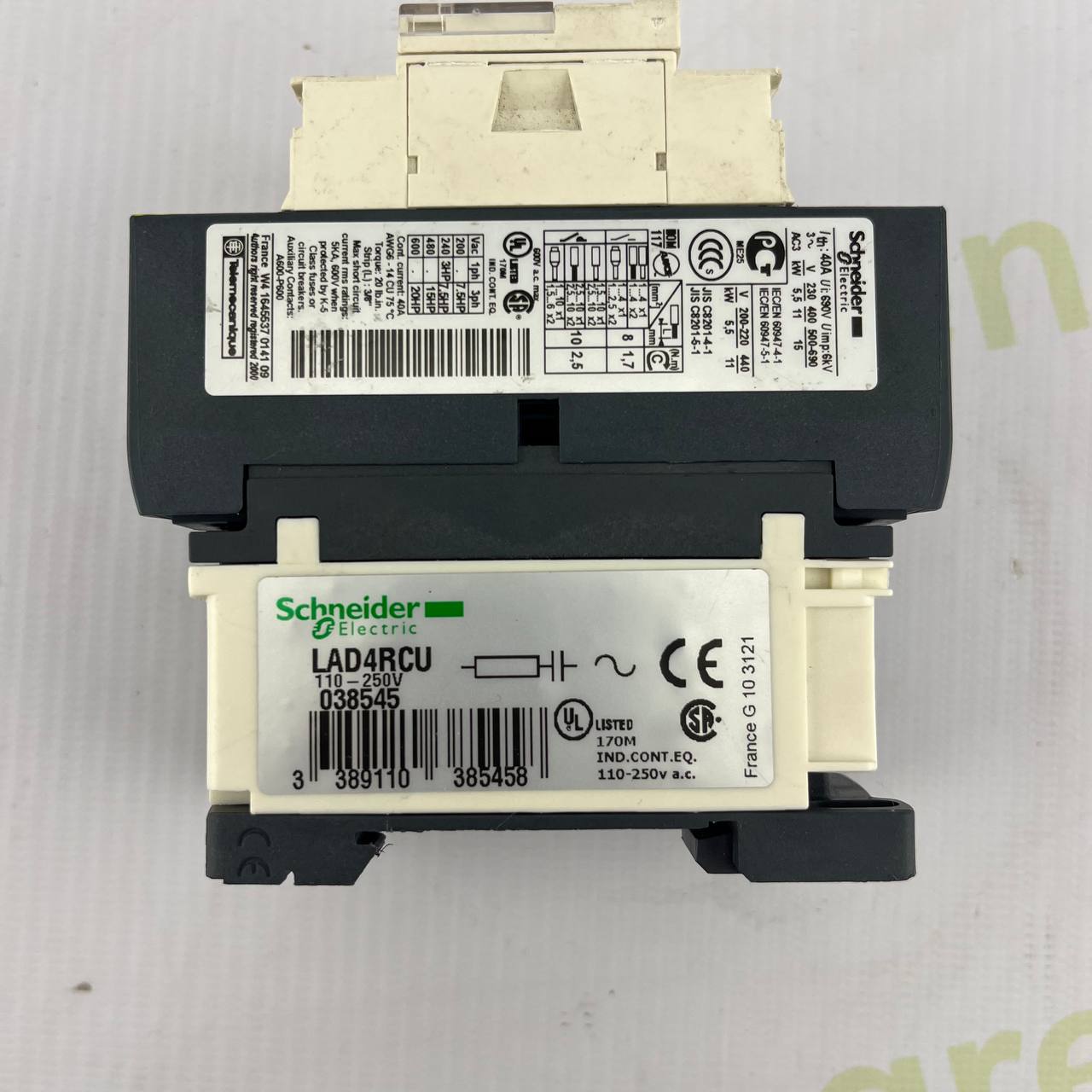 Schneider Electric LC1D25 Contactor + LAD4RCU Coil | 40A AC-3 | 110–250V AC | TeSys D Series | Used – Excellent Condition