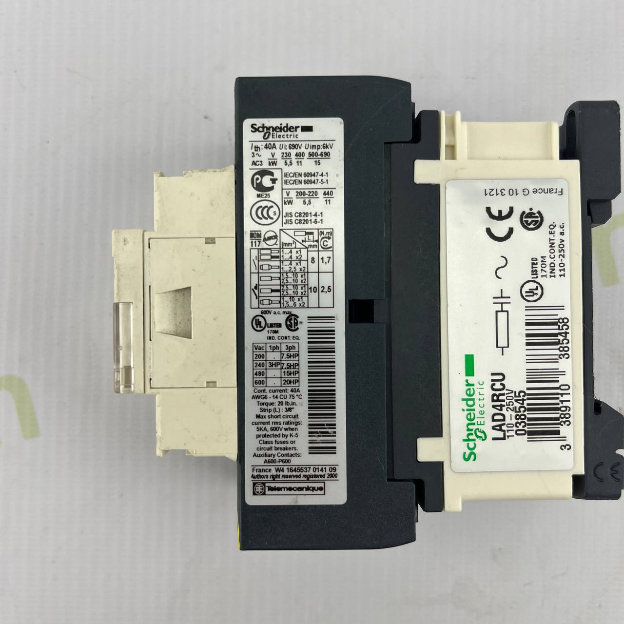 Schneider Electric LC1D25 Contactor + LAD4RCU Coil | 40A AC-3 | 110–250V AC | TeSys D Series | Used – Excellent Condition