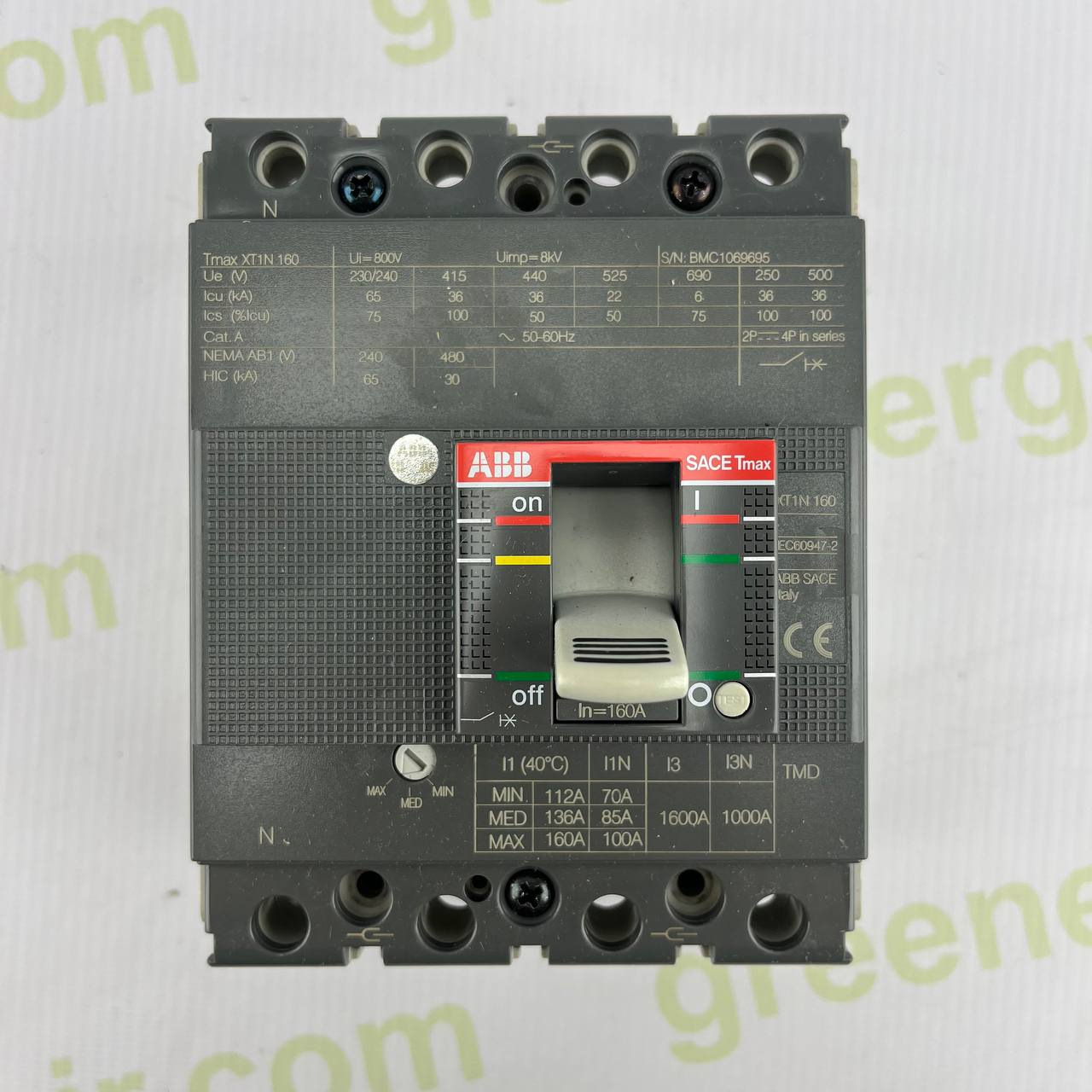 ABB SACE Tmax T1 D/PV 160 | 4-Pole Molded Case Circuit Breaker | 160A | 1100V DC | PV Applications | IEC 60947-2 | Made in Italy