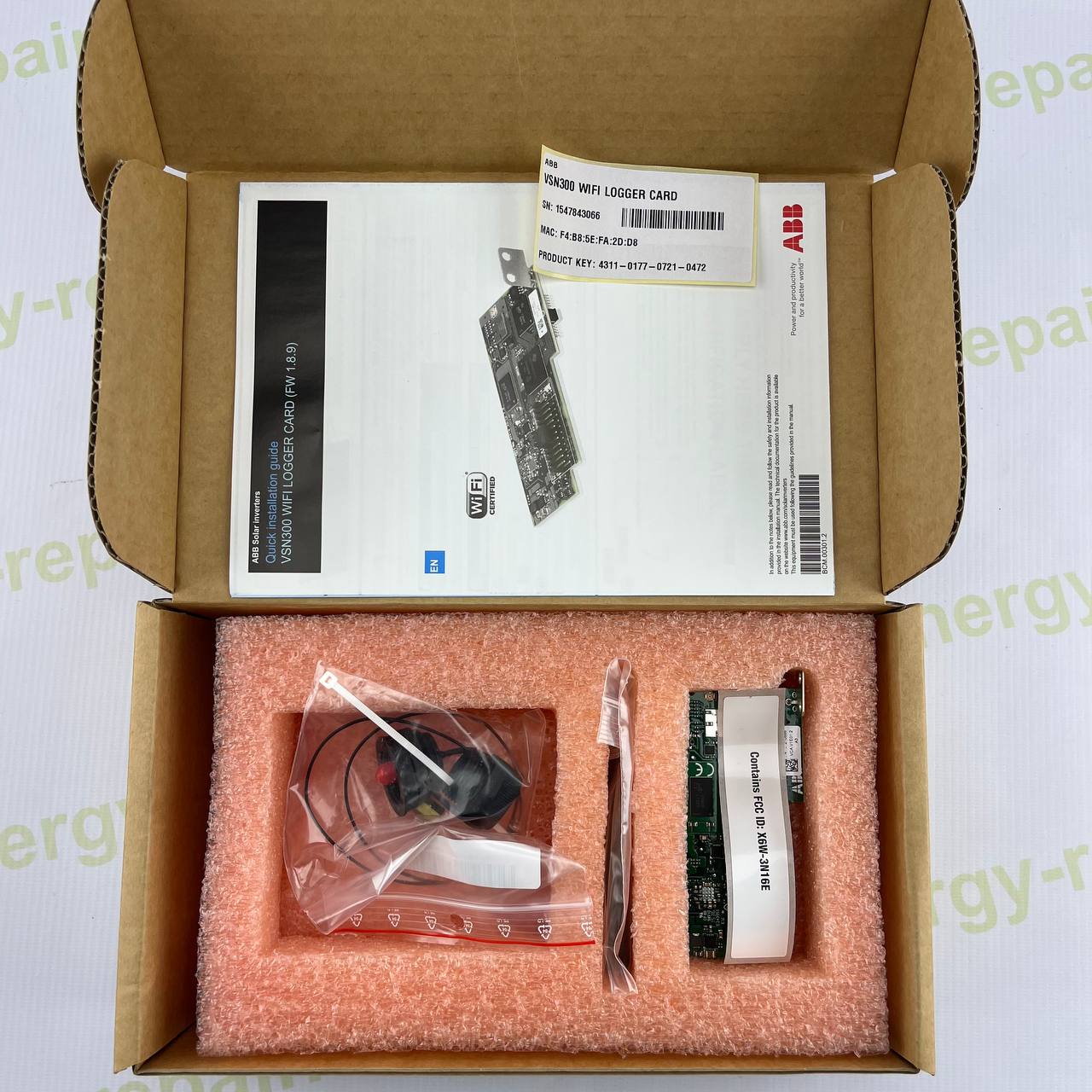 ABB VSN300 Wi-Fi Card | Part No. 3N160010000A | Wireless Monitoring Module for Inverters | Includes Antenna, Cables & Documentation