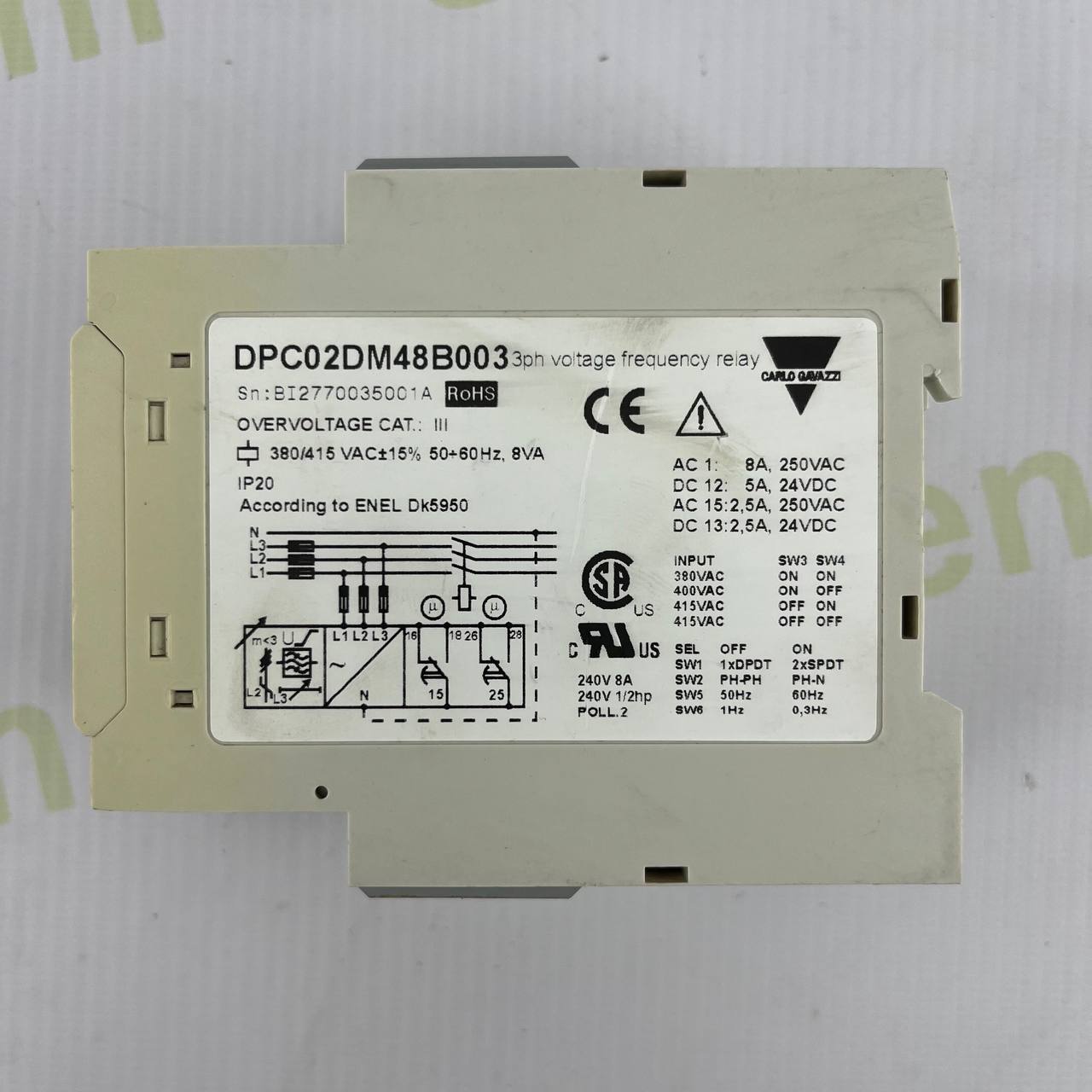 Carlo Gavazzi DPC02DM48B003 Voltage & Frequency Monitoring Relay | 3-Phase | ENEL DK5950