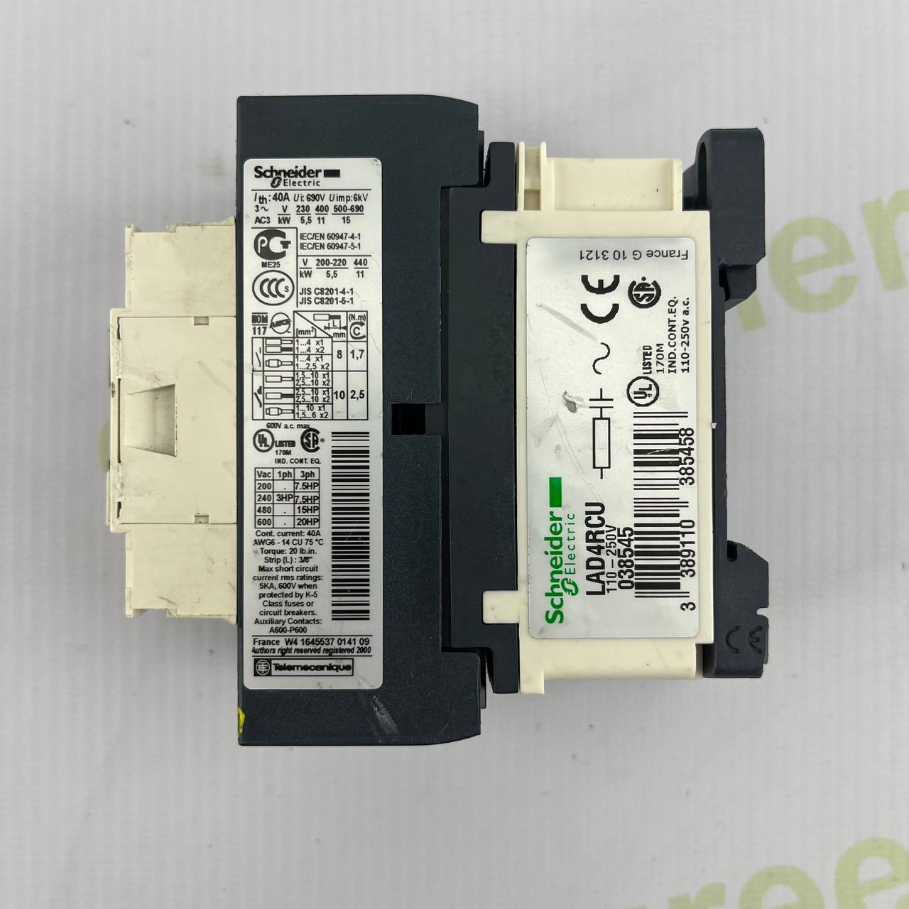 Schneider Electric LC1D25 Contactor + LAD4RCU Universal Coil | 25A | 110–250V AC/DC | 5.5 kW | 690V Rated