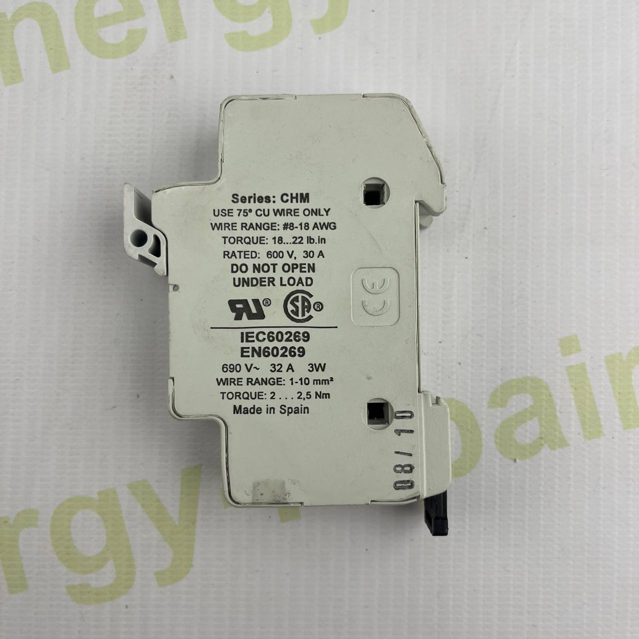 Bussmann CHM1D-PV-IEC Fuse Holder | 1000V DC | 32A | 10x38mm | PV Systems | DIN Rail Mount