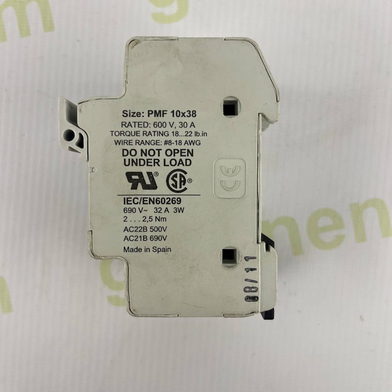 DF Electric PMF 10x38 3-Pole Fuse Holder | 32A | 690V AC | DIN Rail | IEC/EN 60269