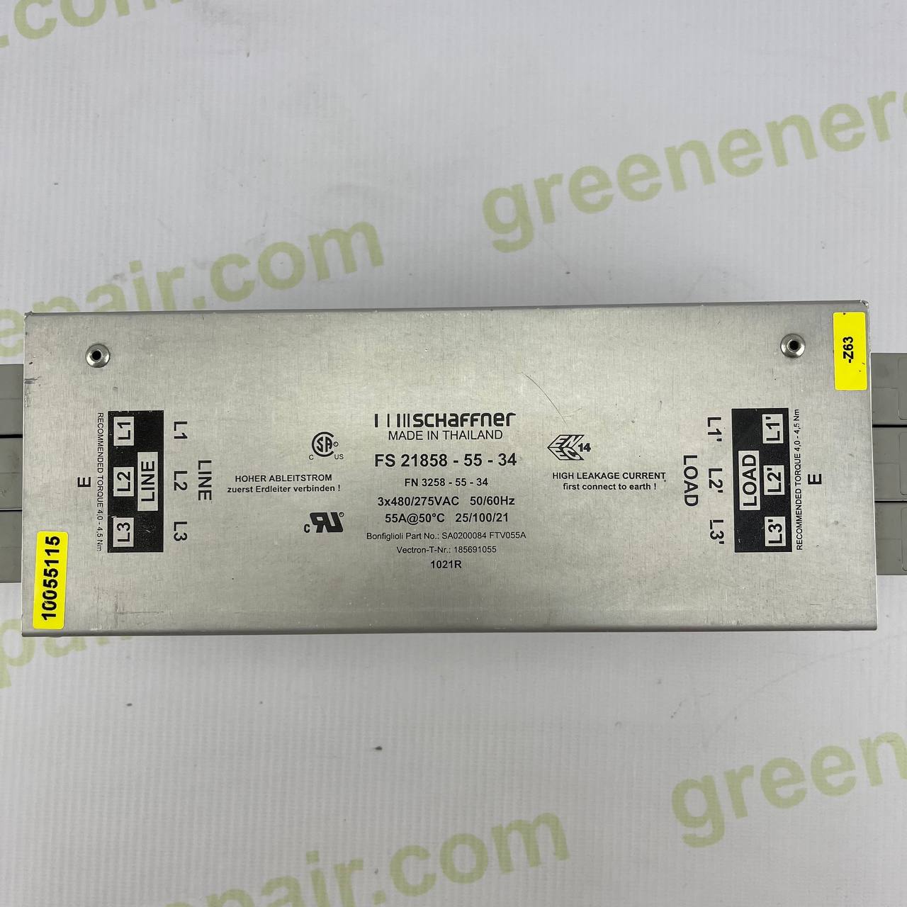 Schaffner FS 21858-55-34 EMI Filter | 3-Phase | 55A | 480V/275V AC