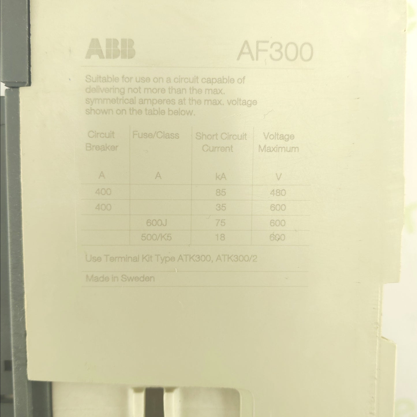 ABB AF300-30 Contactor | 3-Pole | 600V AC / 500A | 100–250V AC/DC Coil | Industrial Motor Starter