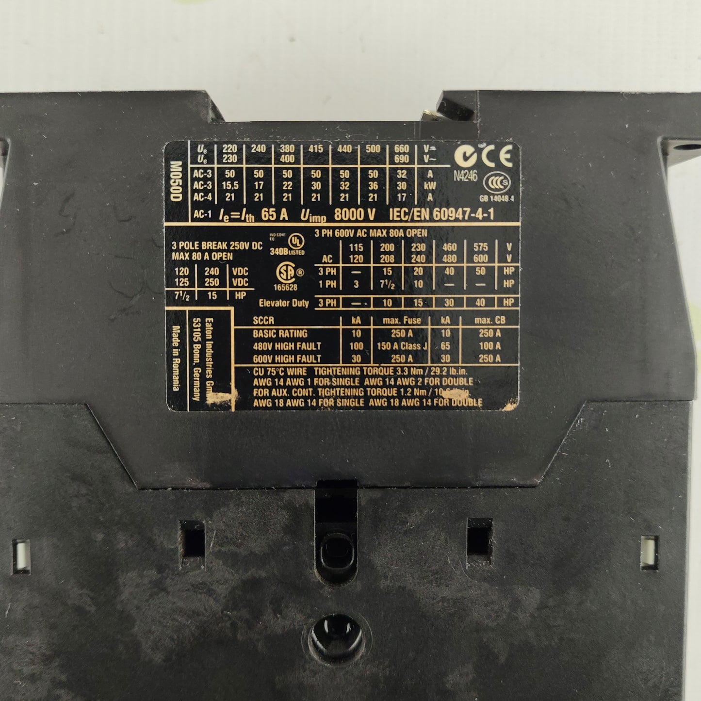 Eaton DIL M50 (XTCE050D) Contactor | xStart Series | 3-Pole | 50 A | 230 V AC Coil | Industrial / Solar Power Contactor