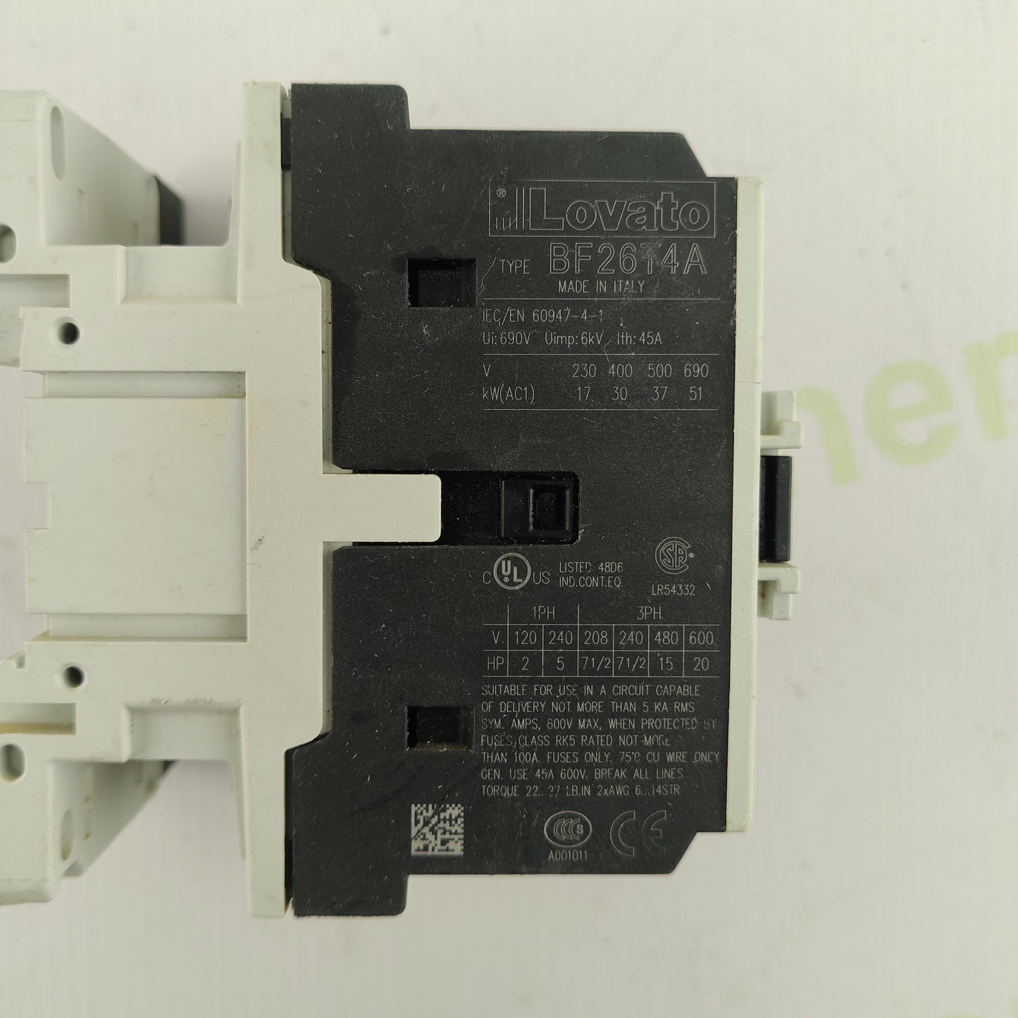 Lovato Electric BF26T4A Contactor | 3-Pole | 26 A | 230 V AC Coil | Industrial / Solar Power | Original OEM Component