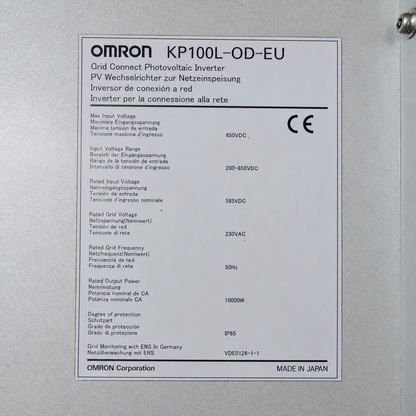 OMRON KP100L-OD-EU | 10 kW Three-Phase Grid-Connected PV Inverter | 3 MPPT | 850 VDC | 230/400 VAC | IP65 |