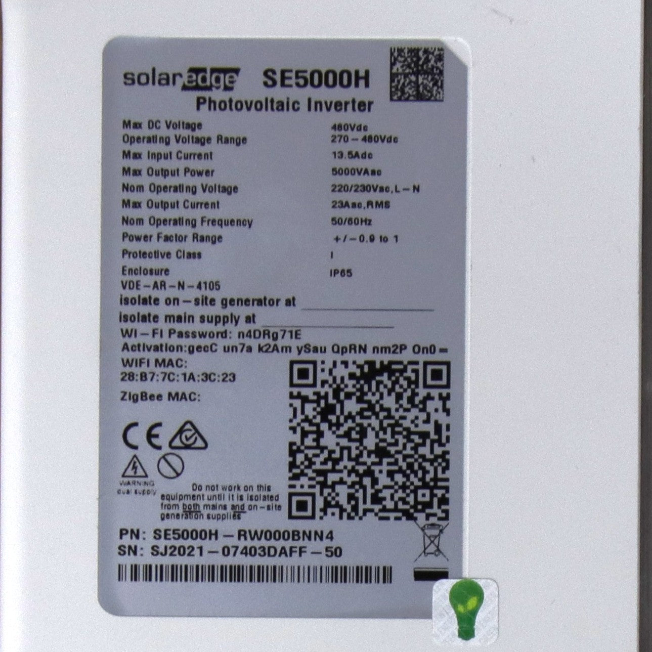 SolarEdge SE5000H HD-Wave – 5kW Single-Phase Inverter | 5000VA | 230V | IP65 | Integrated WiFi | PN SE5000H-RW000BNN4