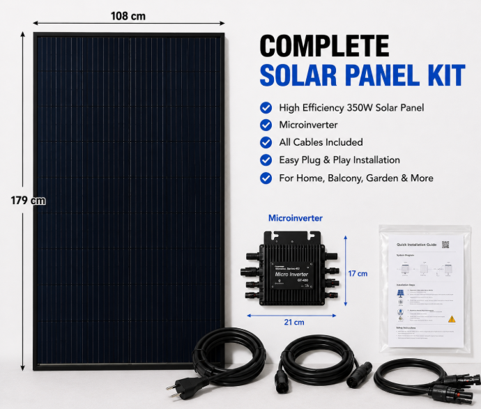 Complete Solar Panel Kit with Microinverter|350W Solar Panel System Plug & Play