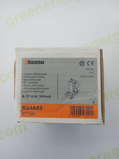 BTicino G24A63 Residual Current Module 2P 63A 300mA Type A DIN