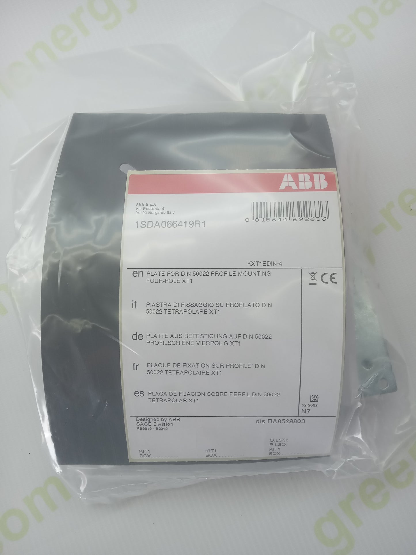ABB 1SDA066419R1 Mounting Plate DIN 50022 for XT1 4P