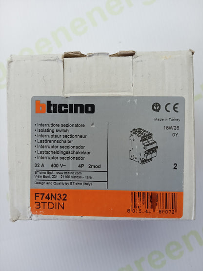 BTicino F74N32 4P Isolating Switch 32A 400V