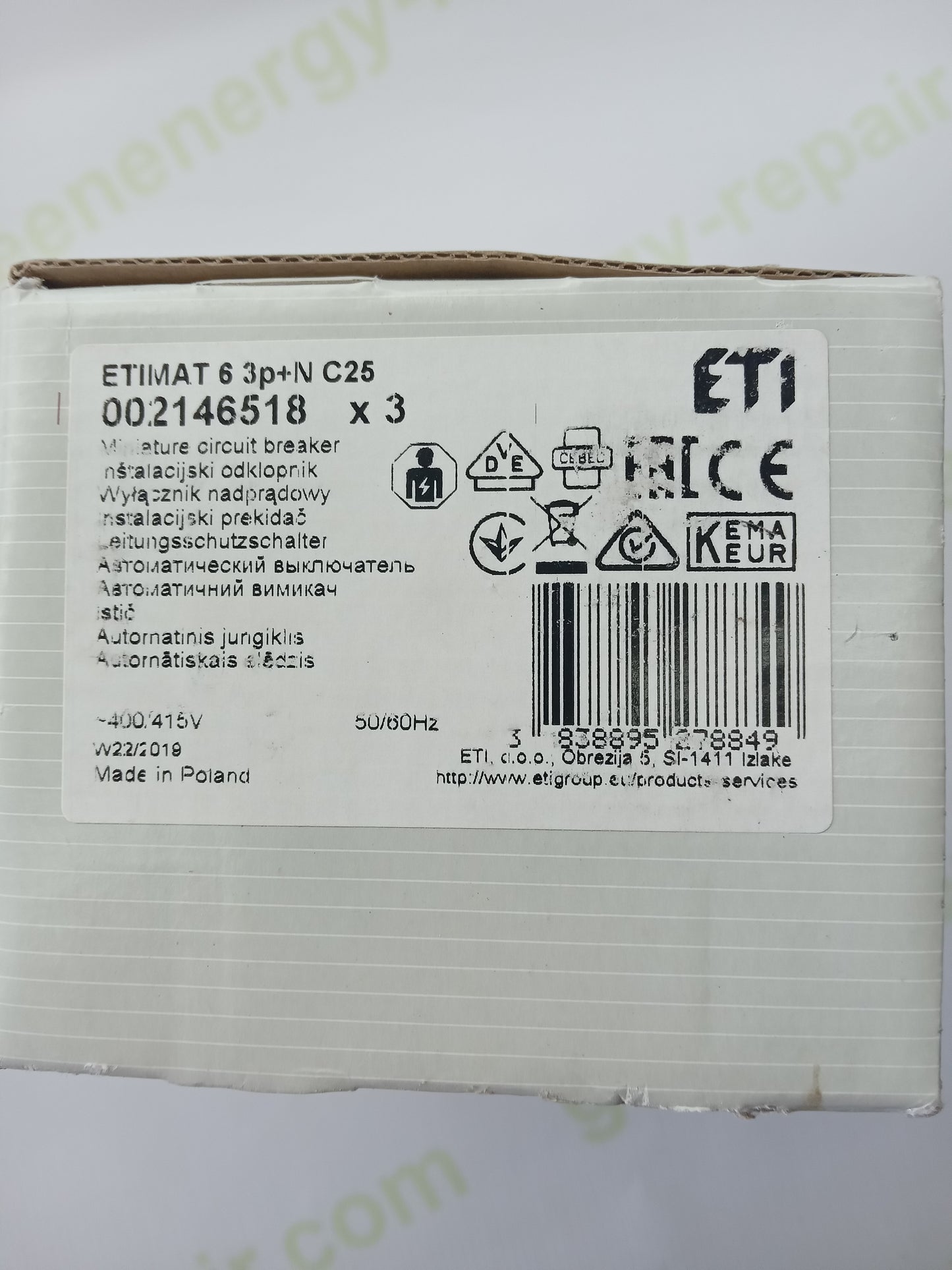 ETI ETIMAT 6 C25 3P+N Miniature Circuit Breaker (002146518)