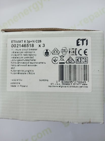 ETI ETIMAT 6 C25 3P+N Miniature Circuit Breaker (002146518)