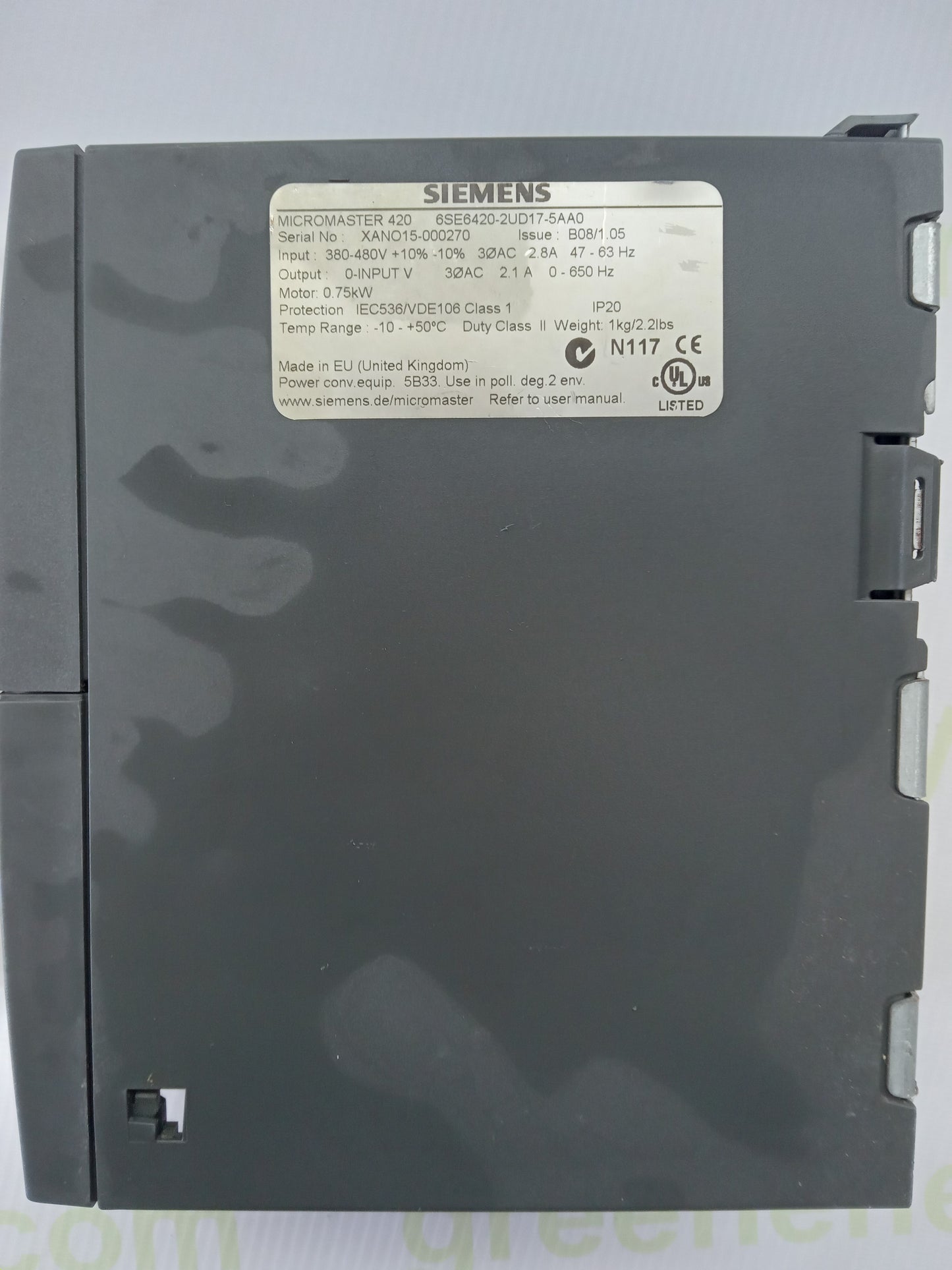 Siemens MICROMASTER 420 6SE6420-2UD17-5AA0 Frequency Inverter (VFD) – Used