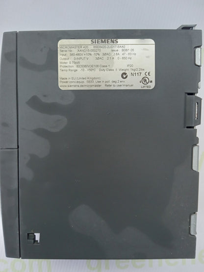 Siemens MICROMASTER 420 6SE6420-2UD17-5AA0 Frequency Inverter (VFD) – Used