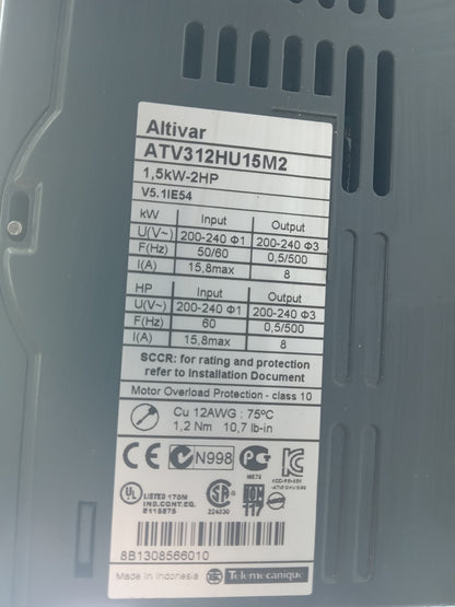Schneider Electric Altivar 312 ATV312HU15M2 Variable Frequency Drive (VFD) 1.5kW / 2HP – Used