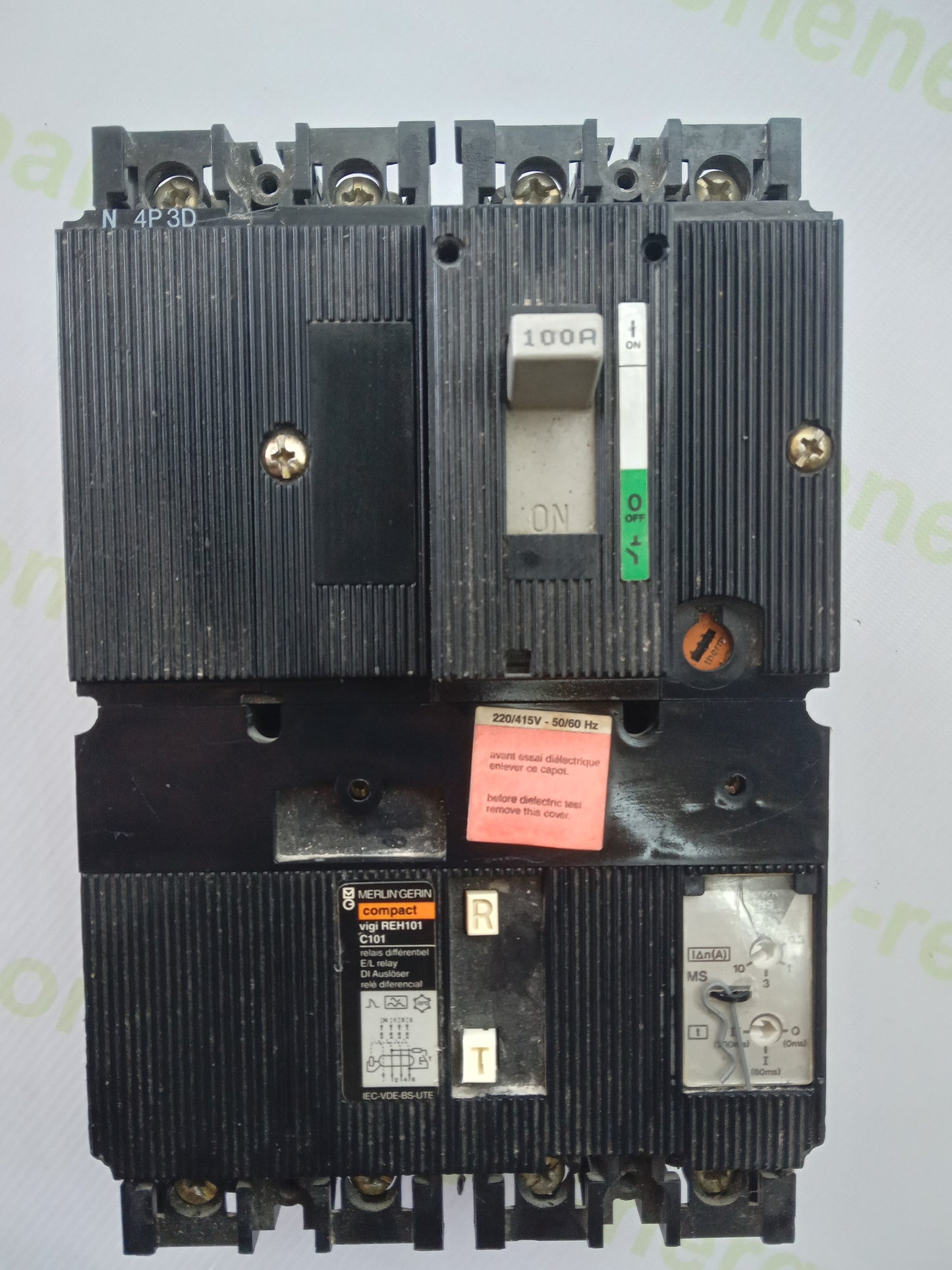 Merlin Gerin Compact C101E 100A 4P Circuit Breaker with Vigi RH101 Residual Current Relay