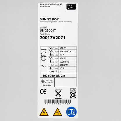 SMA Sunny Boy SB 2500IT Solar Inverter | Single-Phase | 2.3 kW | New