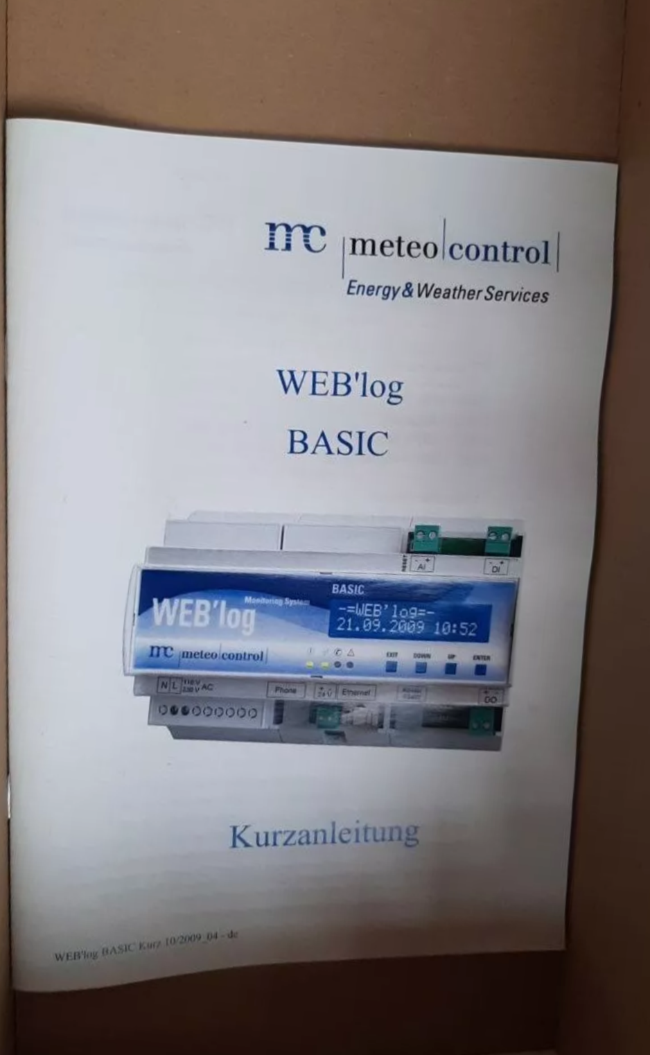 MONITORING SYSTEM Basic Ethernet/DSL Weather Control Delta Web Log