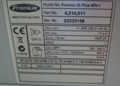 Fronius IG Plus 50V-1 4kW 4000W 230VAC 4,210,011