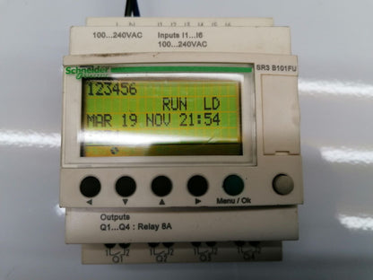 Schneider Electric SR3B101FU – Modular Smart Relay with 10 I/O, 100–240V AC, Clock, and Display