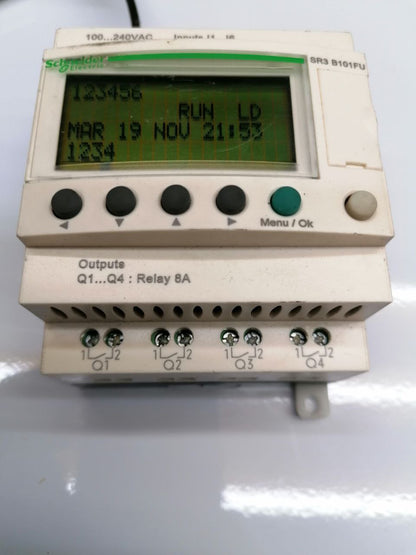 Schneider Electric SR3B101FU – Modular Smart Relay with 10 I/O, 100–240V AC, Clock, and Display