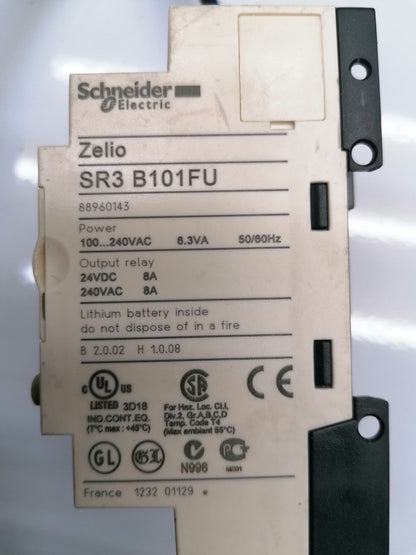 Schneider Electric SR3B101FU – Modular Smart Relay with 10 I/O, 100–240V AC, Clock, and Display