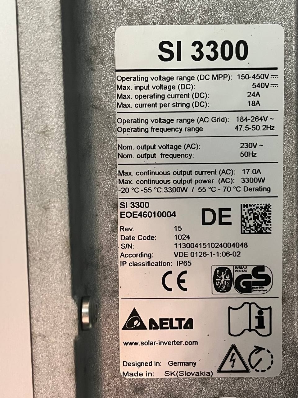 Delta SI 3300 3.3kW Solar Inverter For Home – Green Energy