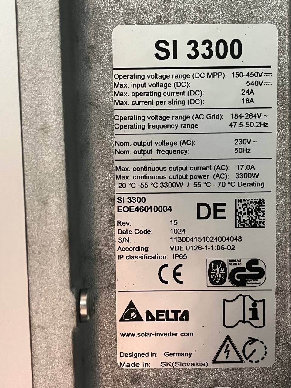 Инвертор Delta SI 3300 3.3kW 3300W 230VAC