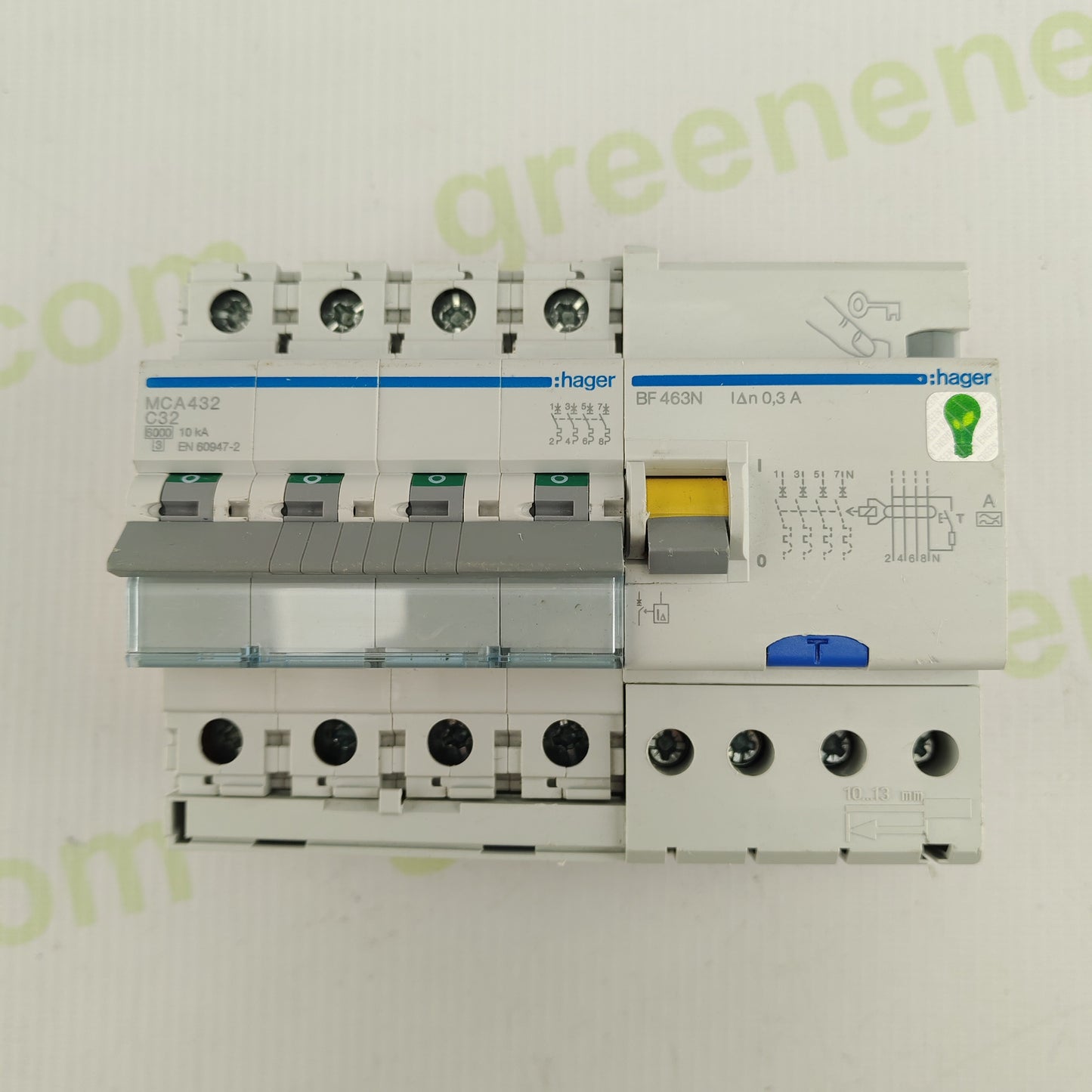 Hager MCA432 + BF463N | 4-Pole RCCB/MCB Assembly | C32 | 300 mA | Industrial Protection Module
