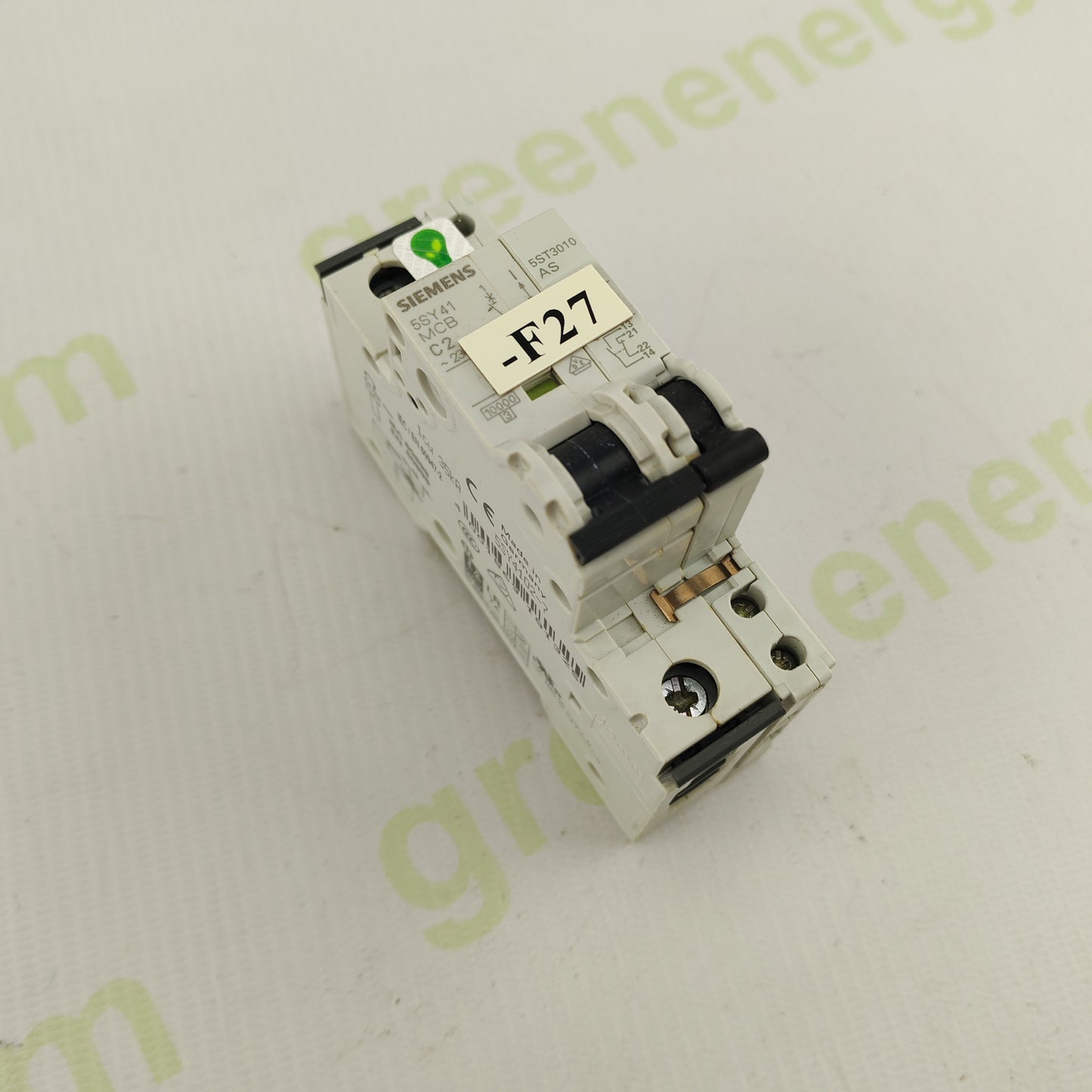 Siemens 5SY41 + 5ST3010 MCB Assembly | C2 Curve | 1-Pole | 2 A | Type AS | Original Siemens Protection Device