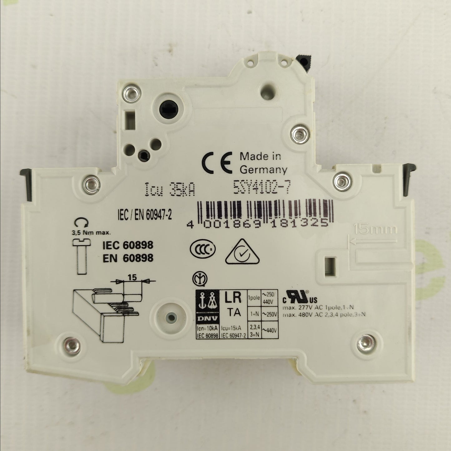 Siemens 5SY41 + 5ST3010 MCB Assembly | C2 Curve | 1-Pole | 2 A | Type AS | Original Siemens Protection Device