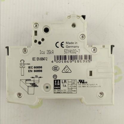 Siemens 5SY41 + 5ST3010 MCB Assembly | C2 Curve | 1-Pole | 2 A | Type AS | Original Siemens Protection Device