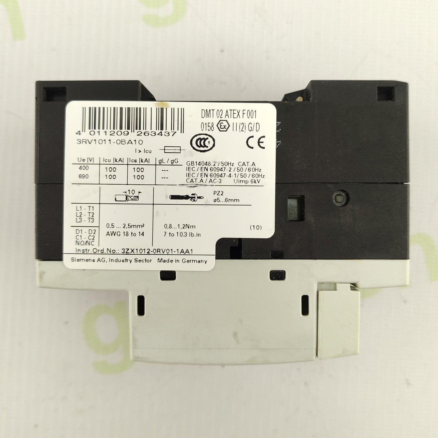 Siemens SIRIUS 3RV1011-0BA10 Motor Protection Circuit Breaker | 0.63–1 A | Class 10 | 3-Phase | Original Siemens